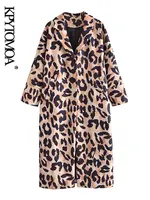 KPYTOMOA Women 2021 Fashion Leopard Print Loose Woolen Coat Vintage Long Sleeve Pockets Female Outerwear Chic Overcoat