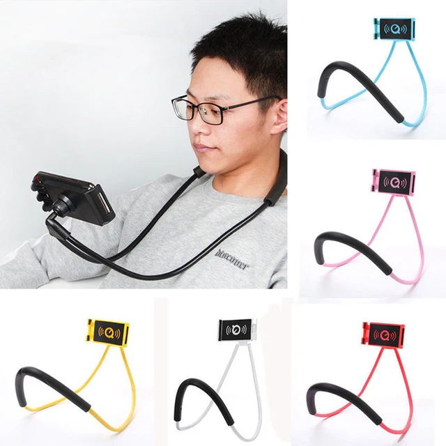 360 Degree Flexible Hands Free Phone Cell Phone Holder Mount Universal Neck Hanging Bracket Lazy Cellphone