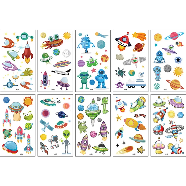 10Pcs/lot Cartoon Tattoo Stickers Children Hands Arm Unicorn Temporary Fake Tattoos Kids Birthday Party Decorations DIY Body Art space2