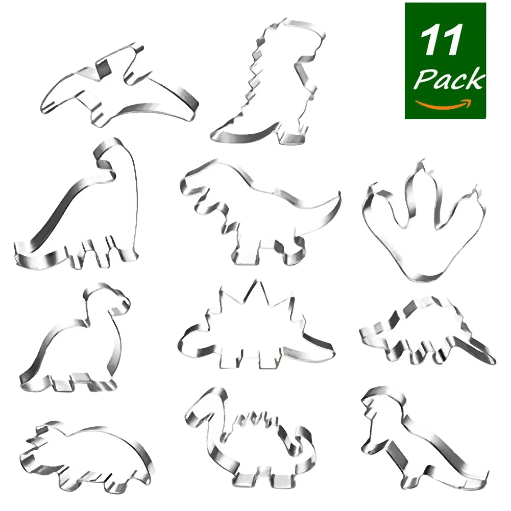 

11 Piece Large Dinosaur Biscuit Cutters,Stainless Steel Cutters For Kids Dinosaur Party Decorations Dinosaur Mold