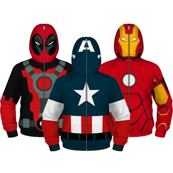 

Big SIze Captain America iron Man Spiderman Hooded Coat Spring Active Hoodies Sweatshirt For Boys 4-12 Years Cosplay Clothes