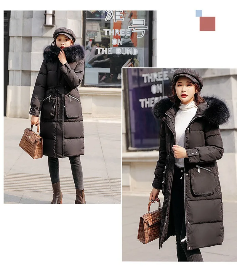 Luxury Winter Women Parkas Down Coat Jacket 80% Duck Down Raccoon Fur Hoody Lady Winter Warm Outerwear Coats LF9137