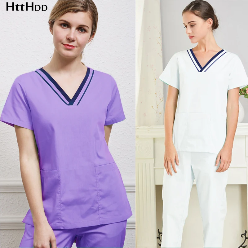 

high-quality work clothes suit lab coat beauty salon health care clothes Slim breathable summer ladies shirt short sleeve top