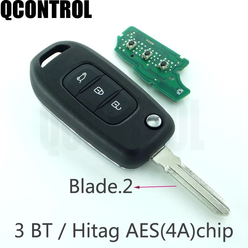 QCONTROL 3 кнопки 433 МГц флип дистанционный ключ для Renault Megane 4 Captur Kadjar символ с чипом Hitag AES 4A