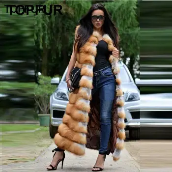 

TOPFUR 2018 New Gold Fox Fur Vest Women 120 Long Soft Fox Fur Gilet Female Luxury Winter Thick Gold Fox Fur Waistcoat Puls Size