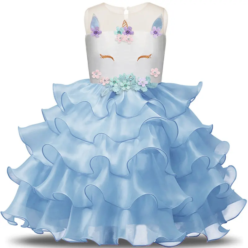 Платье для девочек с единорогом; Элегантное свадебное платье для детей; детская одежда с единорогом; платья для дня рождения для девочек; vestidos; Размеры 3-8 T - Цвет: blue 3