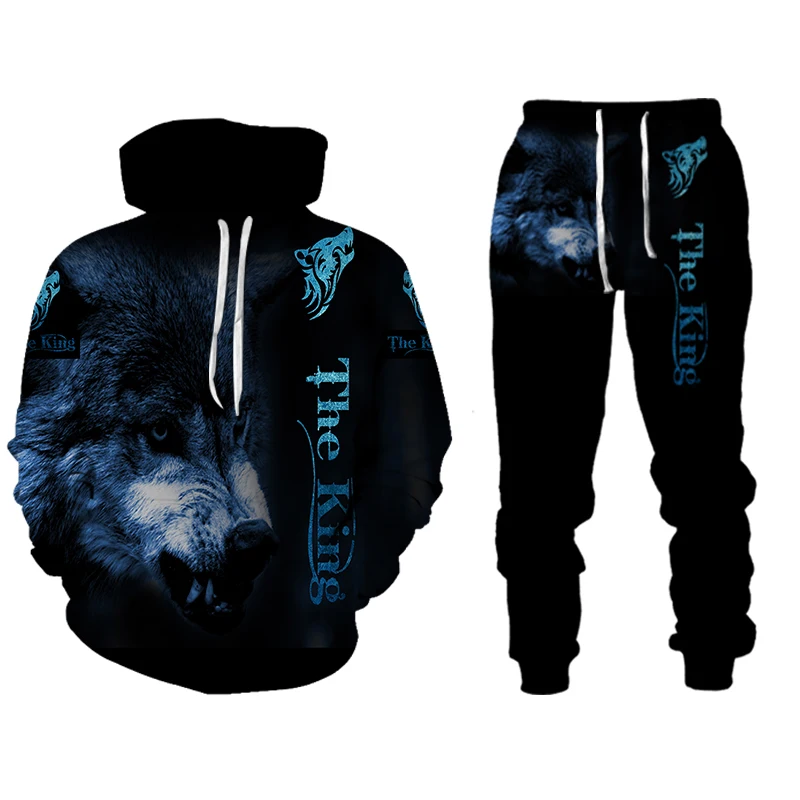 Forest Wolf 3d Printed Hoodie Suit Male Autumn Winter Casual Sweashirts Sweatpants Men Tracksuit Set Fashion Men's Clothing Suit men's loungewear sets