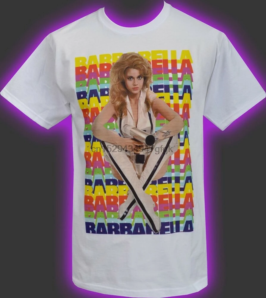 MENS WHITE T-SHIRT BARBARELLA JANE FONDA SCI FI CULT 60s BOMBSHELL ALIENS S-5XL | Мужская одежда