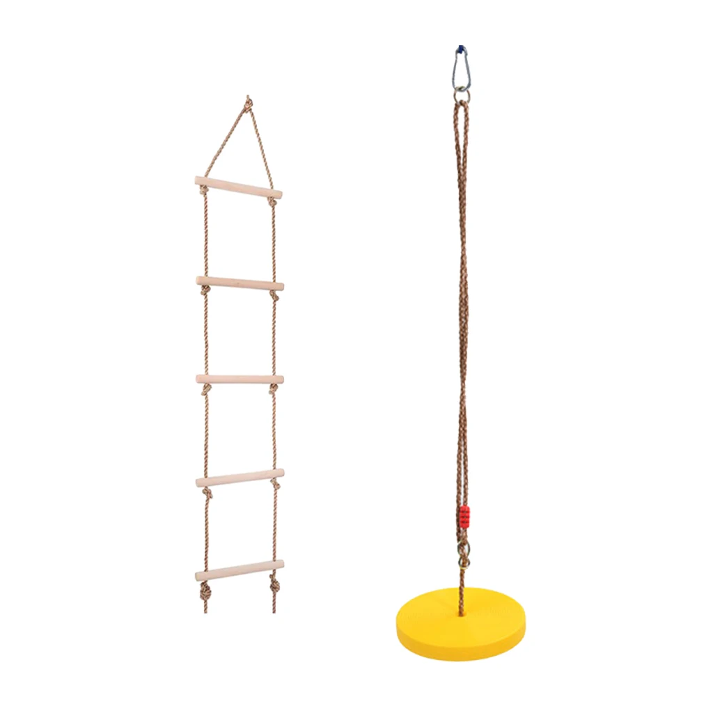 Kids Outdoor Tree Hanging Disc Rope Swing + Climbing Ladder for Garden Park Playground Playing - Yellow