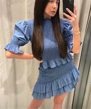 

Fashion elastic pleated lace shirt bag hip short skirt suit summer short t shirt women harajuku high waist mini t shirt