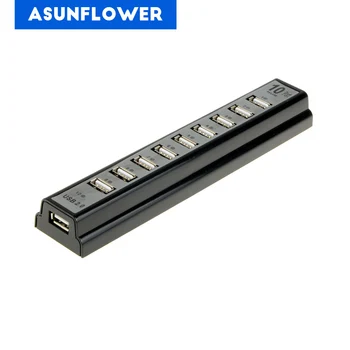 

10 Port High Speed USB 2.0 Hub With EU / US Plug Power Adapter for PC Laptop Desktop 480 Mbps USB Splitter Computer Accessories