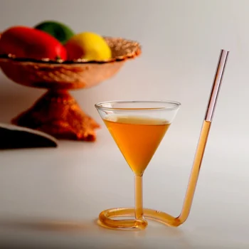 

Creative Spiral Cocktail Glass Long Straw Wine Cup Transparent Champagne Flutes Wedding Party Drinkware Home KTV Bar Juice Cup