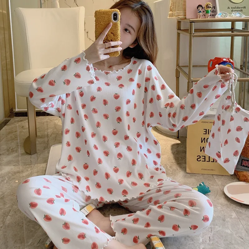 

[Yixing] Spring New Style Korean-style Pure Cotton Sunken Stripe Long Sleeve Pajamas Tracksuit-20138 # One Size