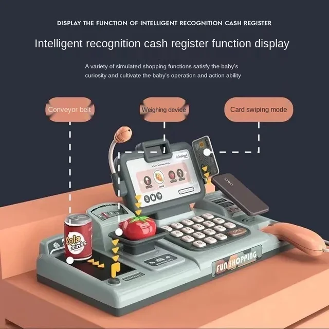 24Pcs/Set Checkout Counter Role Pretend Play Cashier Electronic Mini Simulated Supermarket Cash Register Kits Toys Kids Girl Toy 2