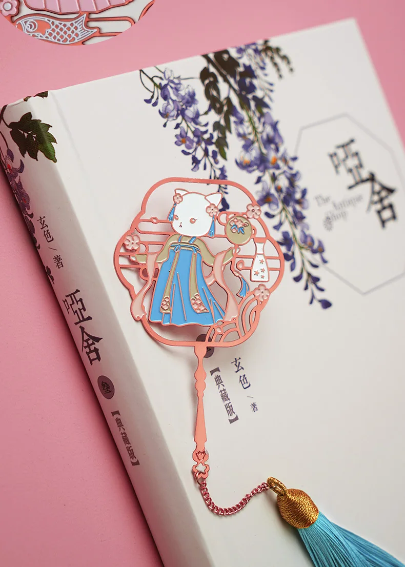 Металлическая Закладка для книги Kawaii Hanfu животного с изображением "Кот" Segnalibro книга Знаки для книг Kawaii креативные подарки для учителей латунь металлический книжный Знаки