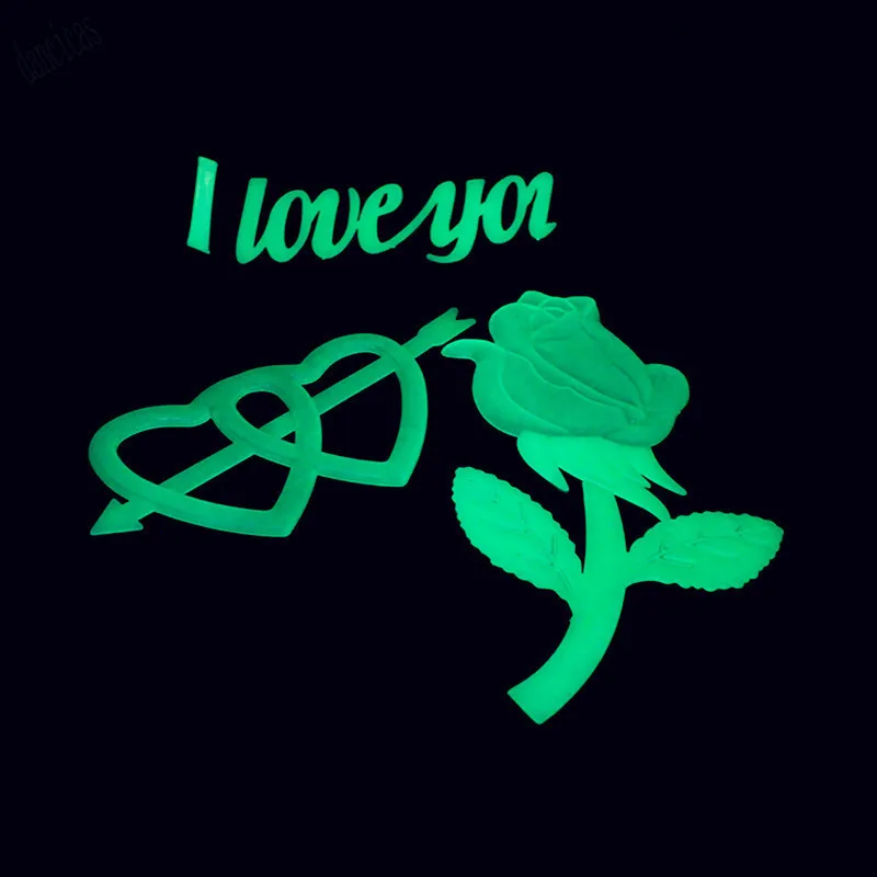 3D Star And I Love You Rose Energy Storage Fluorescent Glow In The Dark Luminous On Wall Stickers For Kids Room Living Deca | Дом и сад