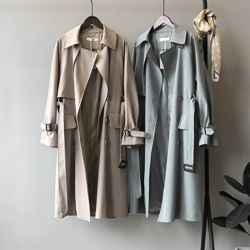 Mooirue Women Trench Coat With Belt 2020 Autumn Korean Style Double-breasted Trench Coat Women's Elegant Slim Knee-length Coat