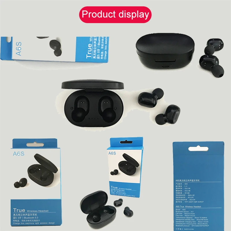 A6S TWS Bluetooth наушники Handsfree наушники стерео беспроводной шумоподавление с микрофоном для iPhone Xiaomi Redmi Airdots