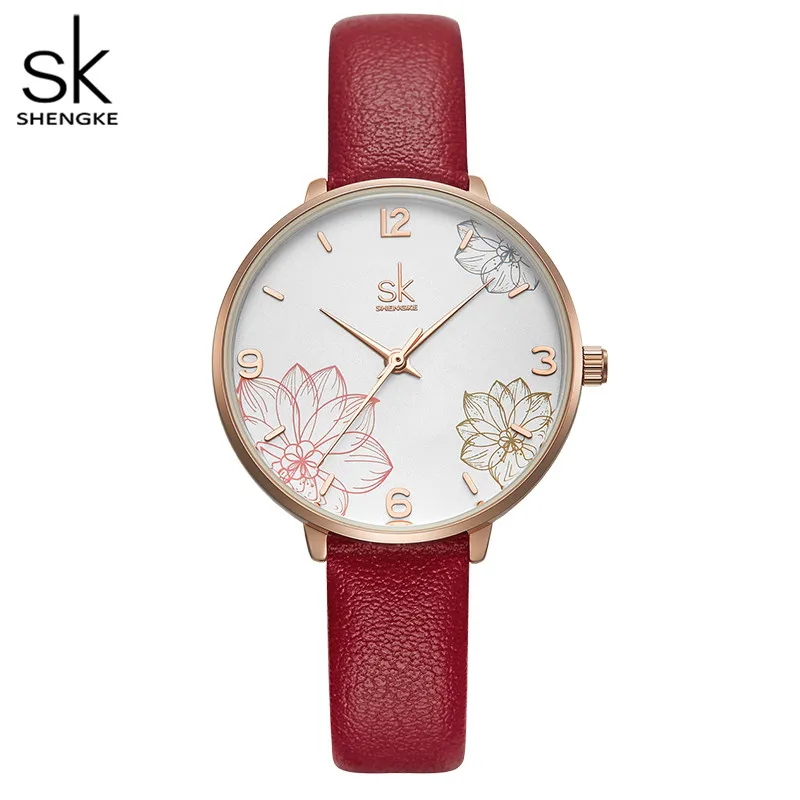 

Shengke Big Flower Watch Dial Women Dress Watches Simple Fashion Style Leather Strap Lady Clock Relogio Feminino Montre Femme