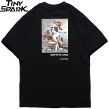 Мужская футболка в стиле хип-хоп, забавная футболка с изображением кота ангела, уличная одежда, футболки с надписью Deutsch, летние топы с коротким рукавом, хлопковые Весенние футболки