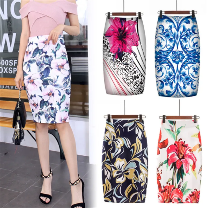 Mayata 2019 Women Skirts 20 Colors Print Flowers Pencil Skirt Summer Casual Fashion Plus Size Faldas Mujer Jupe | Женская одежда