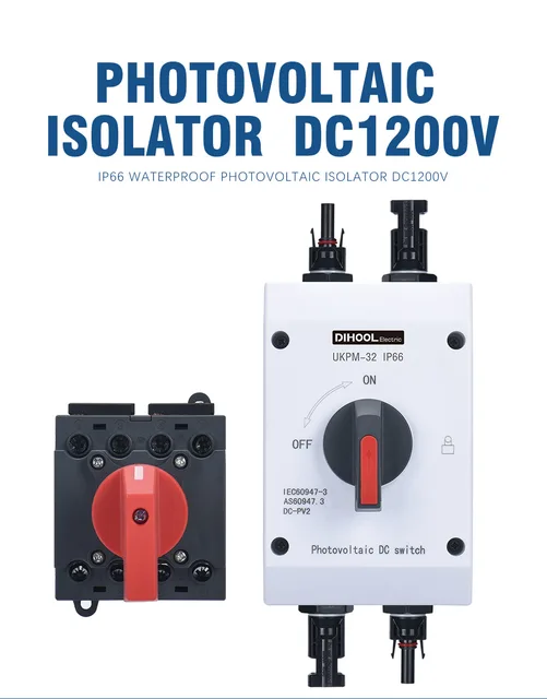 Photovoltaik DC Trennschalter PV Anlage, PV-Abschalter mit MC4-Anschluss,  32A/1200V, IP66 Wasserdichter, Leistungsschalter für Photovoltaikanlage  Reparatur Ersatz, DC-Schalter: : Gewerbe, Industrie & Wissenschaft