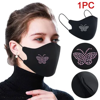 

Women Summer Fashion Diamond Inlaid Ice Fabric Face Mask Double Layer Dustproof Face Mask Reusable Sunscreen Mask Mascherina