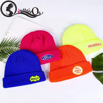 

Autumn Winter New Cute Knitted Hat Female Wool Hat Double-layer Curling Patch Knit Hat Female Warm Hat