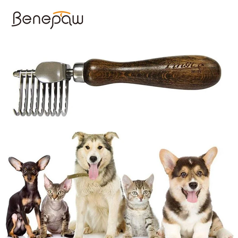 Benepaw Professional Comb For Dogs Dematting Stainless Steel Eco-friendly Safe Fur Rake Pet Brush For Long-haired Grooming tools