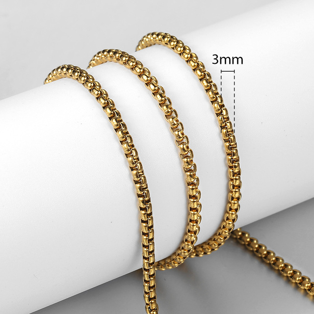 3mm 5mm Black Round Box Link Chain Necklace For Men Boy Stainless Steel Chain Necklace Wholesale Dropshipping Jewelry KNM118