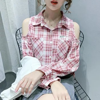 

L Lattice Sun-resistant Shirt Female Vintage Hong Kong Flavor Shirt 2020 Autumn