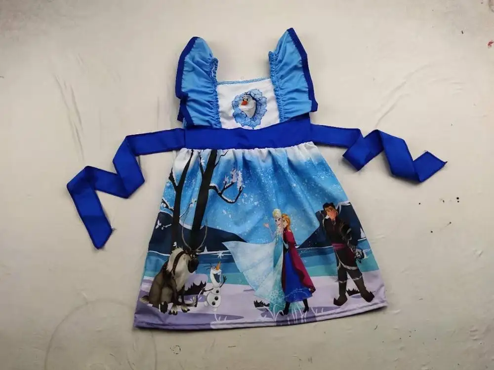 blue waist Новинка; милое платье без рукавов с оборками и принтом героев мультфильмов; Детские платья для маленьких девочек - Цвет: blue waist