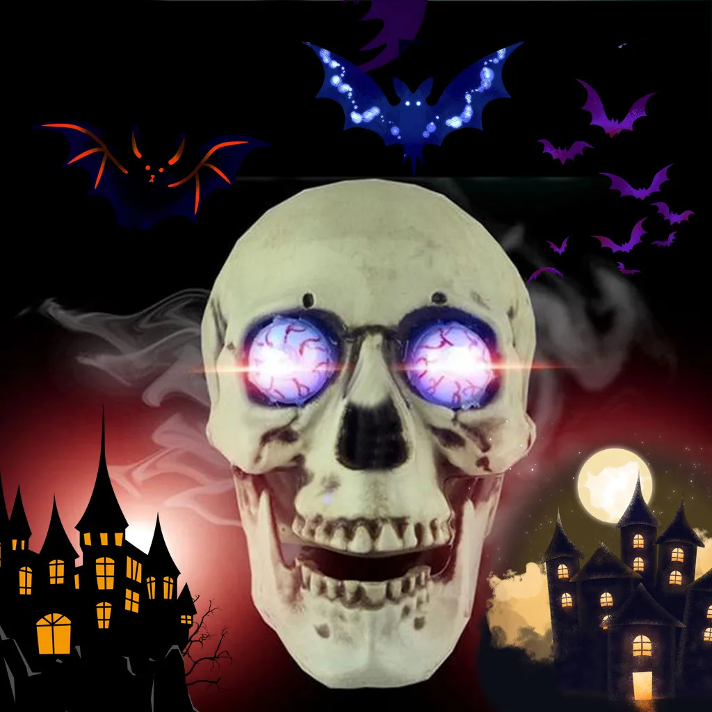 Horror LED Glowing Skull Night Light Prank Props Haunted House Scary Colorful Eyeball Skeleton Nightclub Halloween Party Toys