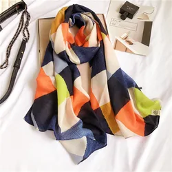 2022 lady Autumn Viscose Shawl Light Color Blocked Plaid Tassel Scarves Wrap Pashmina Snood Soft Bufandas Muslim Hijab 180*90cm