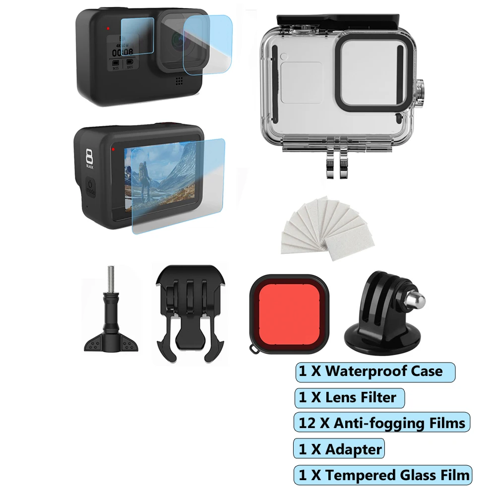 60 м подводный водонепроницаемый чехол для GoPro Hero 8 защитный чехол Корпус черный объектив камеры фильтры 60 м Дайвинг Плавательный набор - Цвет: Bundle 3