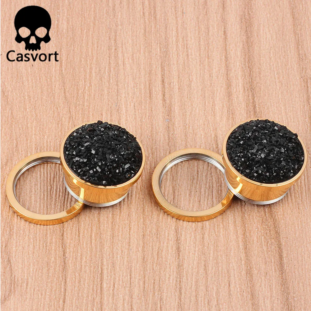 Casvort, 2 шт, Новое поступление, модные, смоляные, каменные, золотые, ушные пробки, туннель, ювелирные изделия для тела, пирсинг, ушные измерительные приборы, расширитель, пара, распродажа