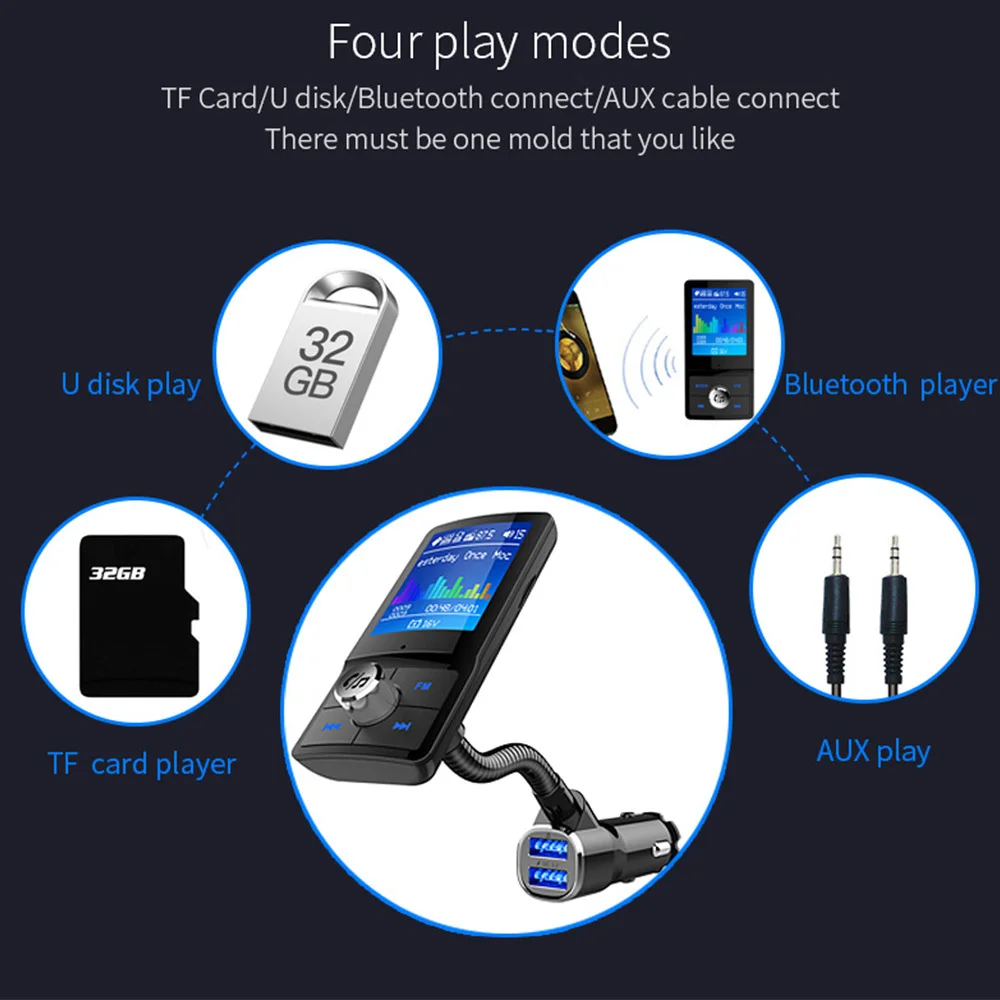 1,7" ЖК-Автомобильный MP3-плеер автомобильный Bluetooth fm-передатчик Aux In Music Bluetooth 4,2 Handsfree автомобильный комплект 2-USB зарядное устройство