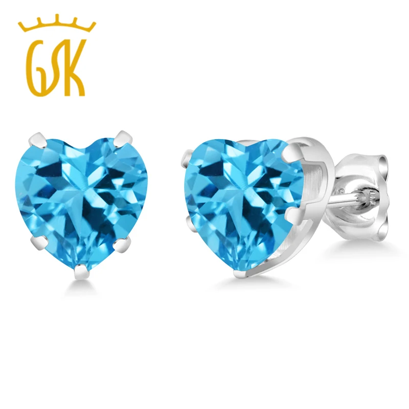 GemStoneKing 4,50 карат в форме сердца 8 мм голубой топаз 925 пробы серебряные серьги гвоздики для женщин хорошее ювелирное изделие