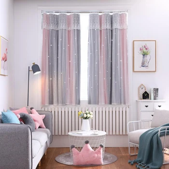 

Blackout Curtains Gradient Color Curtains for Living Room Bedroom Decorative Tulle Curtain Window Drapes No Punch Installation