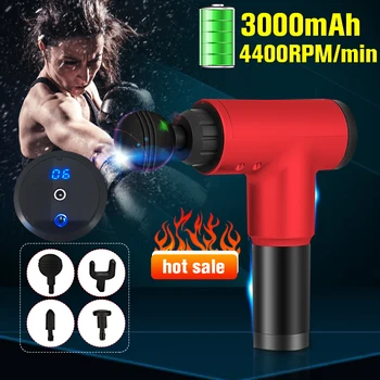 

4400r/min Muscle Massage Guns Deep Tissue Massager Therapy Exercising Muscle Pain Relief Body Slimming Shaping + 4 Heads