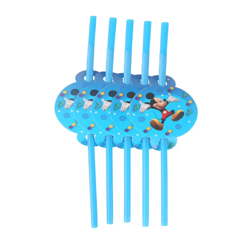Микки Маус с днем рождения украшения Дети тарелка чашки Бумажные Соломенные салфетки одноразовые посуда для детского душа события партии набор - Цвет: Straw 10Pcs
