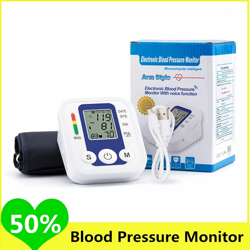 Upper Arm Blood Pressure Monitor Sphygmomanometer Electronic Medical LCD Automatic Measuring English Voice for Home Health Care | Красота и