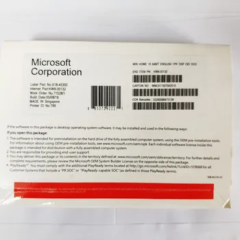 

Microsoft OS Windows 10 Home License 64-bit OEM DVD Product Key COA License 1PK DSP OEI Version English Or Russian,10PCS/Lot