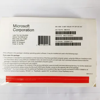 

Microsoft Windows 10 Home 64-bit OEM DVD Product Key COA License 1PK DSP OEI Version OS English Or Russian