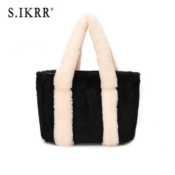 

S.IKRR Winter Handbag Mini Faux Fur Bag Women's Totes Luxury Handbags Women Bags Designer Soft Simple Plush Bags For Women 2019
