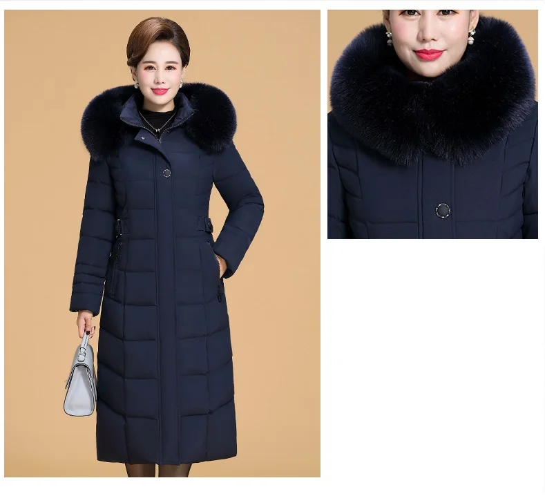 Женский пуховик среднего возраста, хлопковая куртка, зимнее пальто, ветронепроницаемое теплое плотное женское длинное пальто, плюс размер, парка, тонкое пальто с капюшоном, 6XL