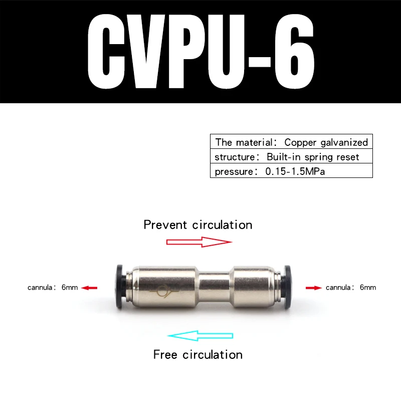 Пневматический обратный клапан с односторонним клапаном CVPU-04/6/8/10/12 воздухопроводной трубкой быструю вставку для быстрого соединения PCVU обратный клапан - Цвет: CVPU-06 black