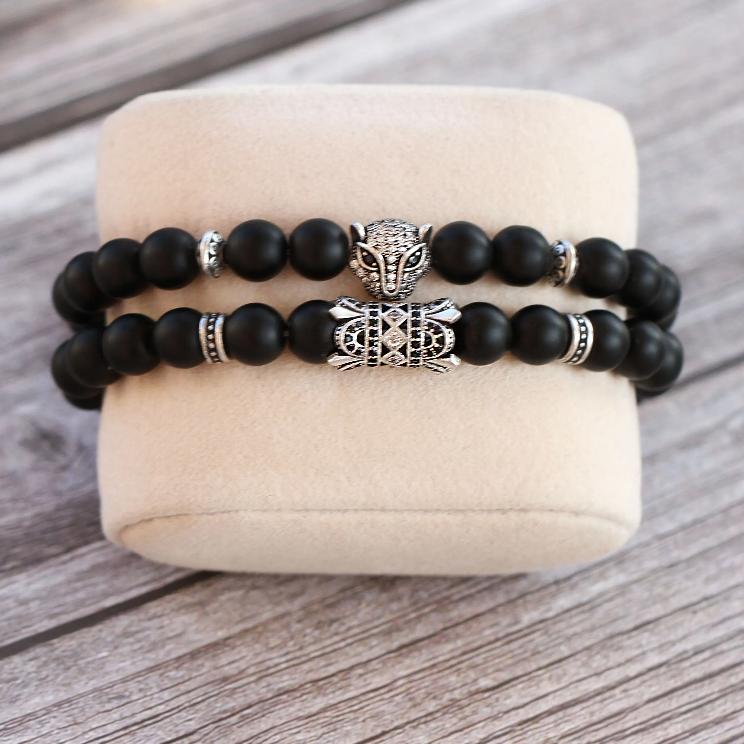 bracelet men 4 2 шт./компл. Корона Череп Браслет Для мужчин Для женщин классический Винтаж Стиль матовые бусины камень Homme Подвеска на браслет в виде якоря для пары ювелирные изделия - Окраска металла: bracelet men 4