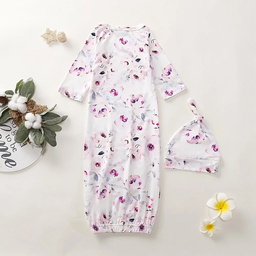 Одежда для новорожденных; одежда для малышей в стиле "унисекс", длинный рукав, о-образный вырез, пеленки с цветами Обёрточная бумага спальный мешок костюм с шапочкой 2 предмета От 0 до 1 года