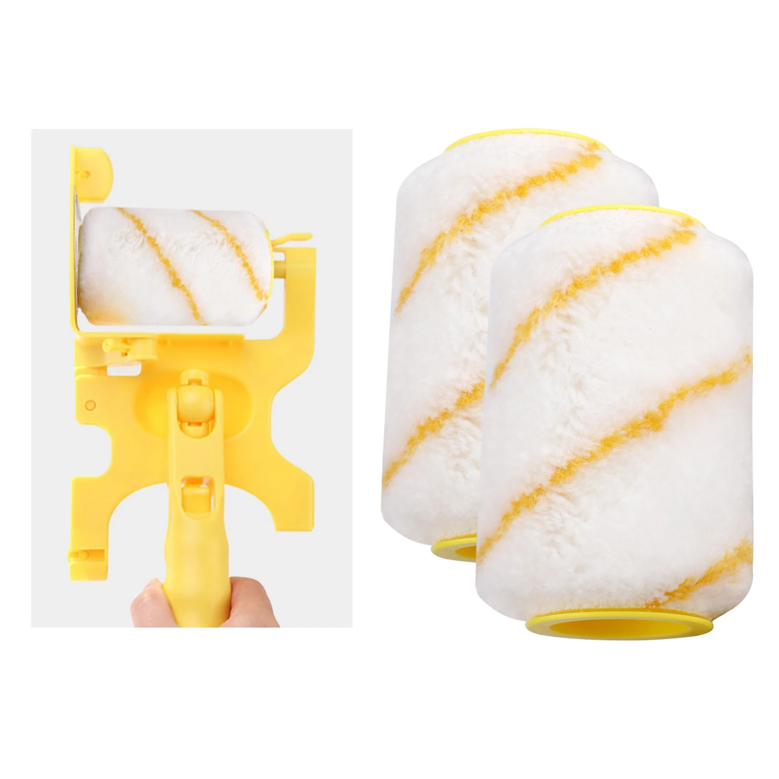 2 Pieces Multi-function Portable Clean-Cut Paint Roller Brush Painting Wall Ceilings Furniture Decorative Cotton Fiber Brush